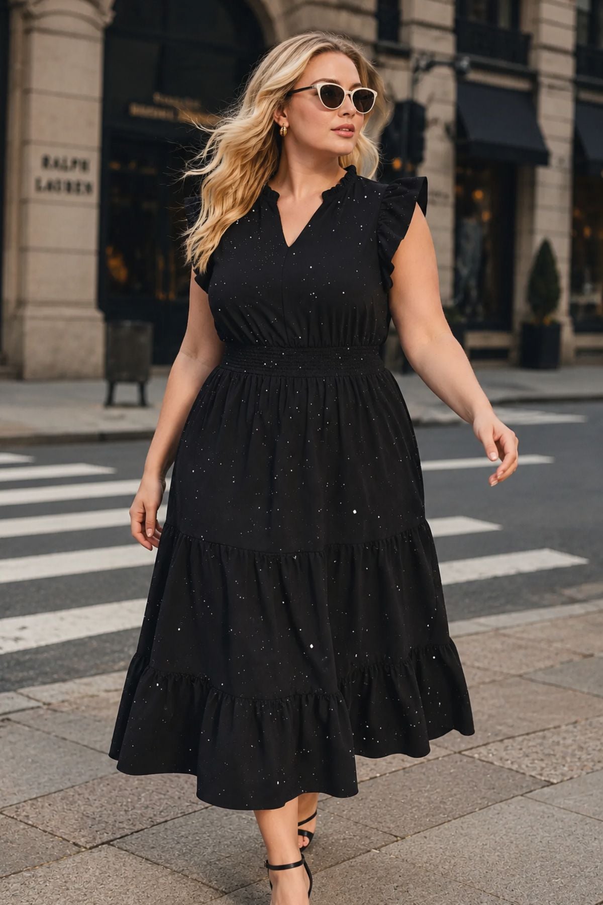 Boho Striped Floral Flutter Sleeve Smocked Tiered Midi Dress