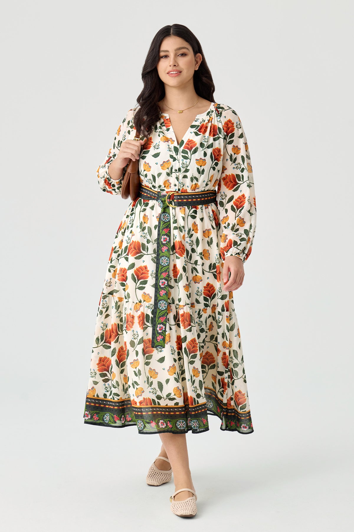 Boho Floral Maxi Dress with Reversible Belt