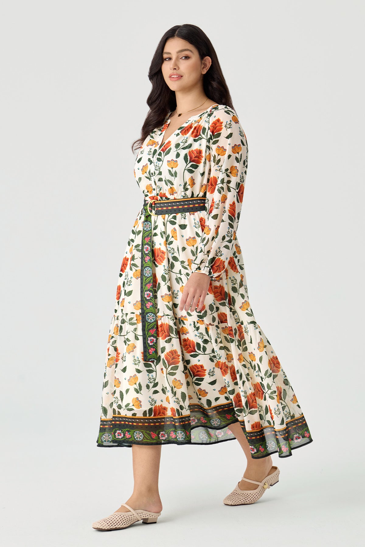 Boho Floral Maxi Dress with Reversible Belt