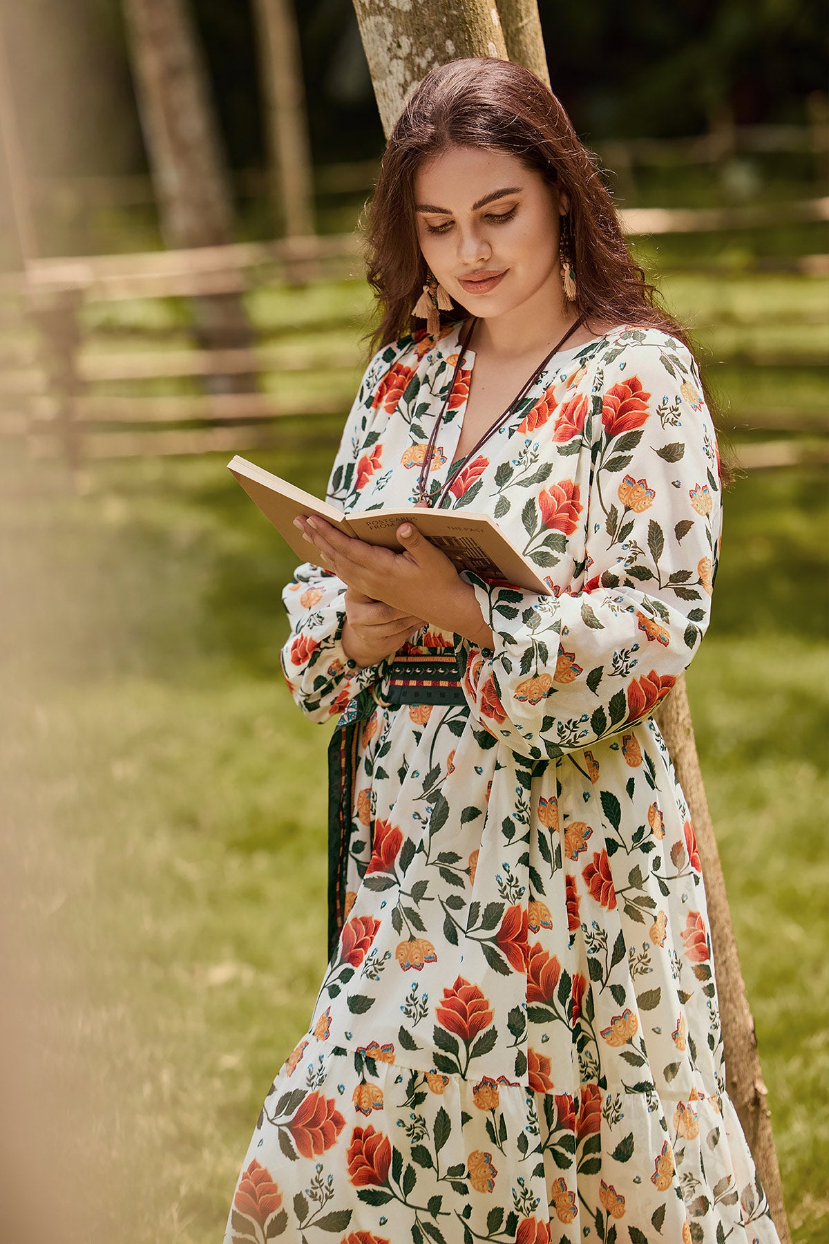 Boho Floral Maxi Dress with Reversible Belt
