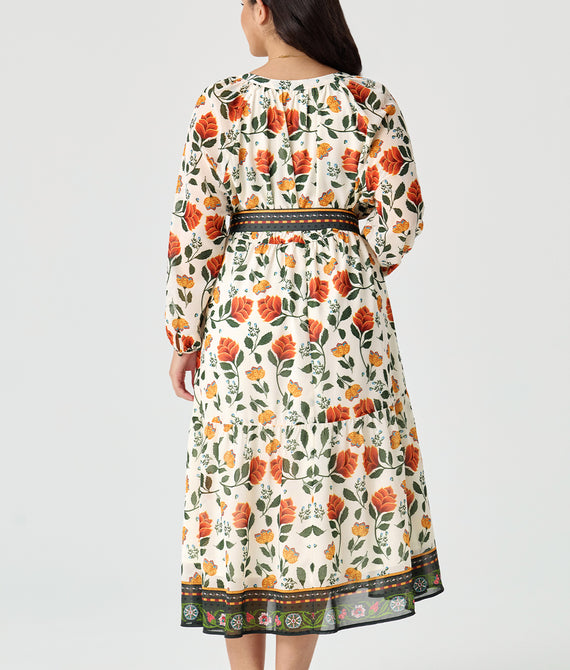 Boho Floral Maxi Dress with Reversible Belt