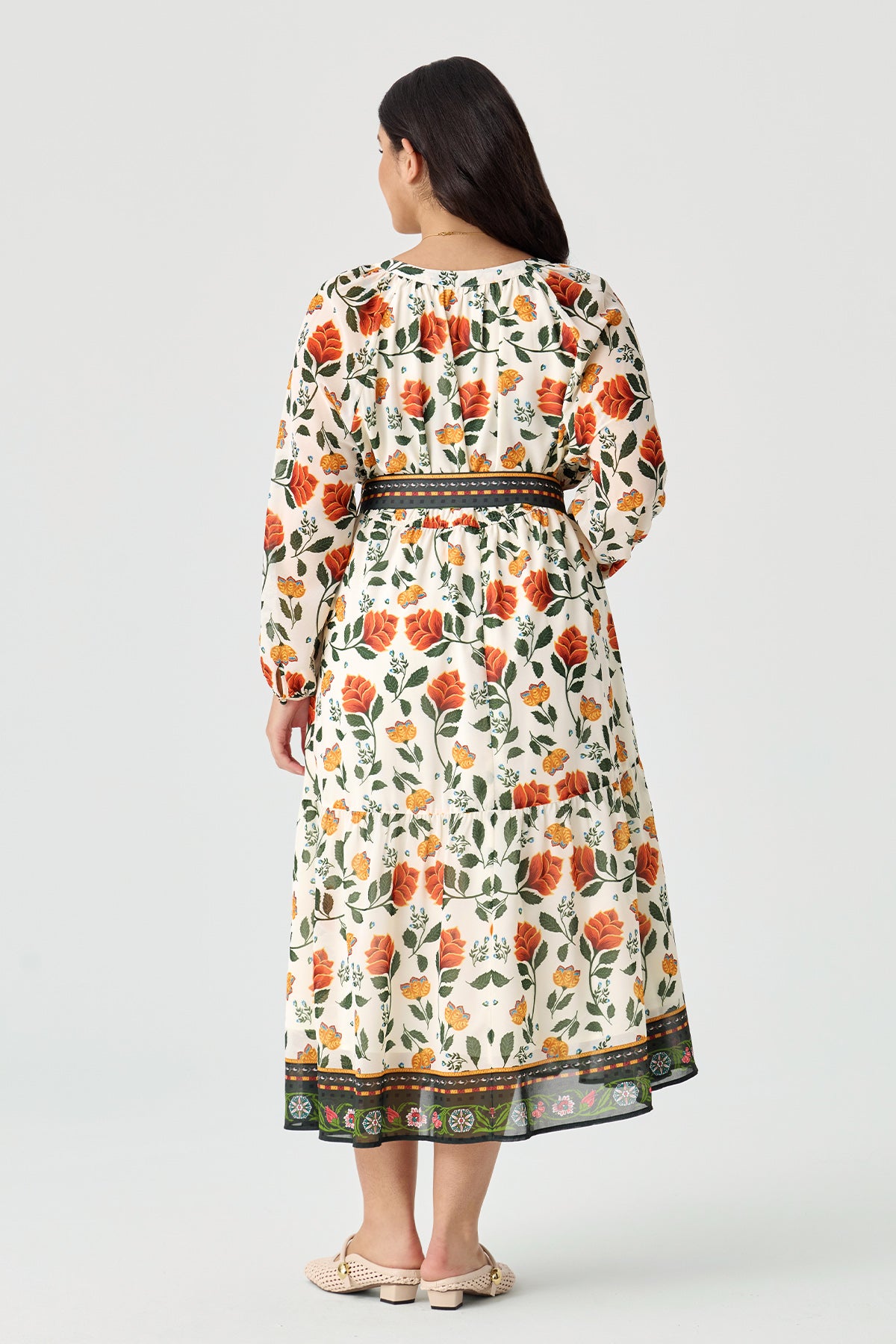 Boho Floral Maxi Dress with Reversible Belt