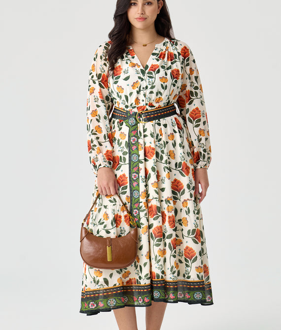 Boho Floral Maxi Dress with Reversible Belt