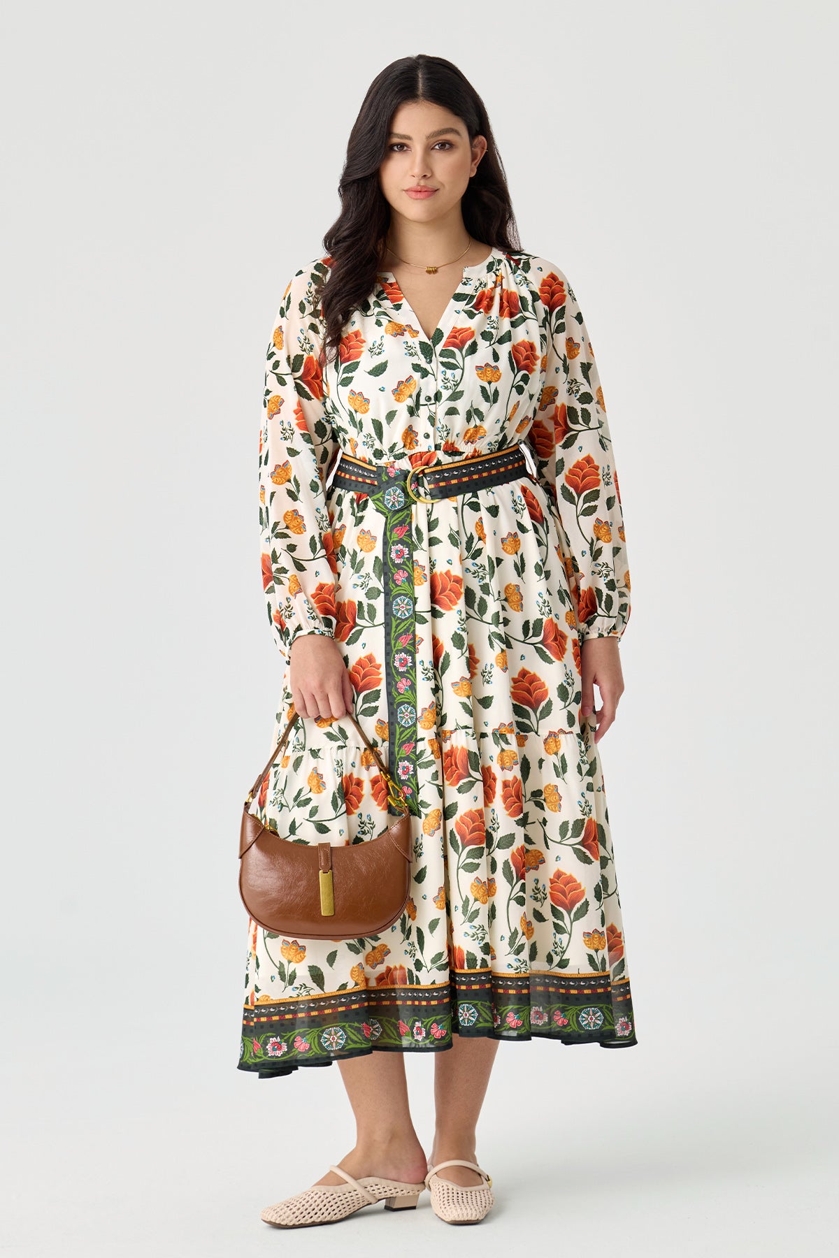 Boho Floral Maxi Dress with Reversible Belt