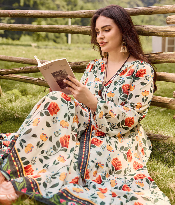 Boho Floral Maxi Dress with Reversible Belt