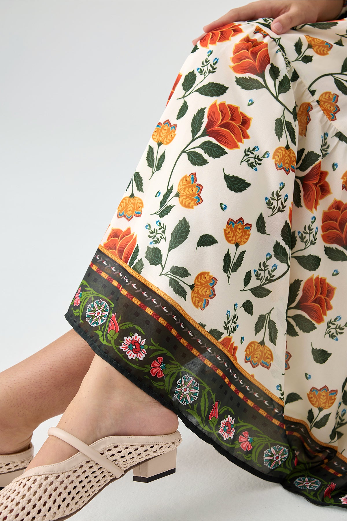 Boho Floral Maxi Dress with Reversible Belt