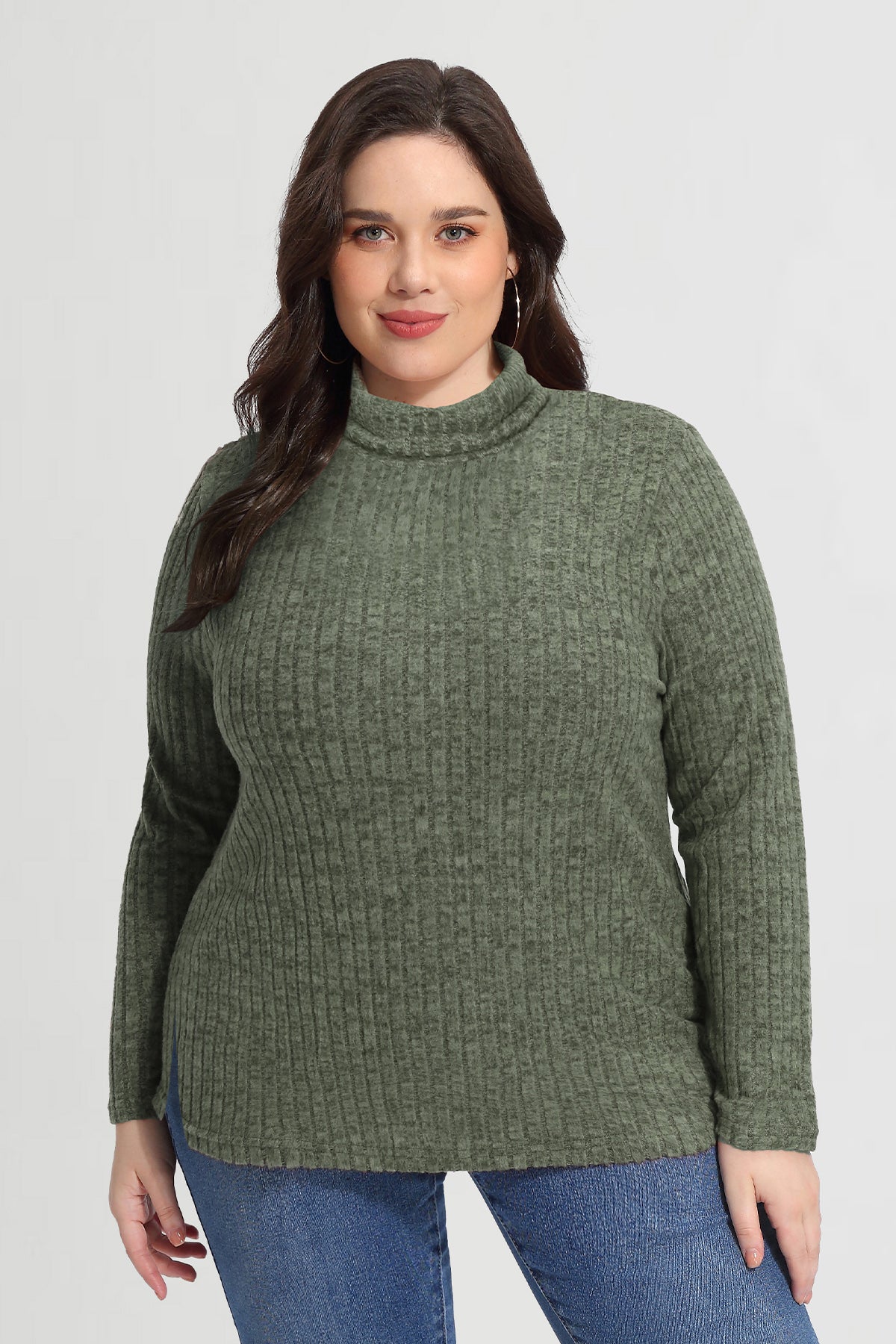 Chemise en tricot à col roulé et manches longues ultra-douce et unie