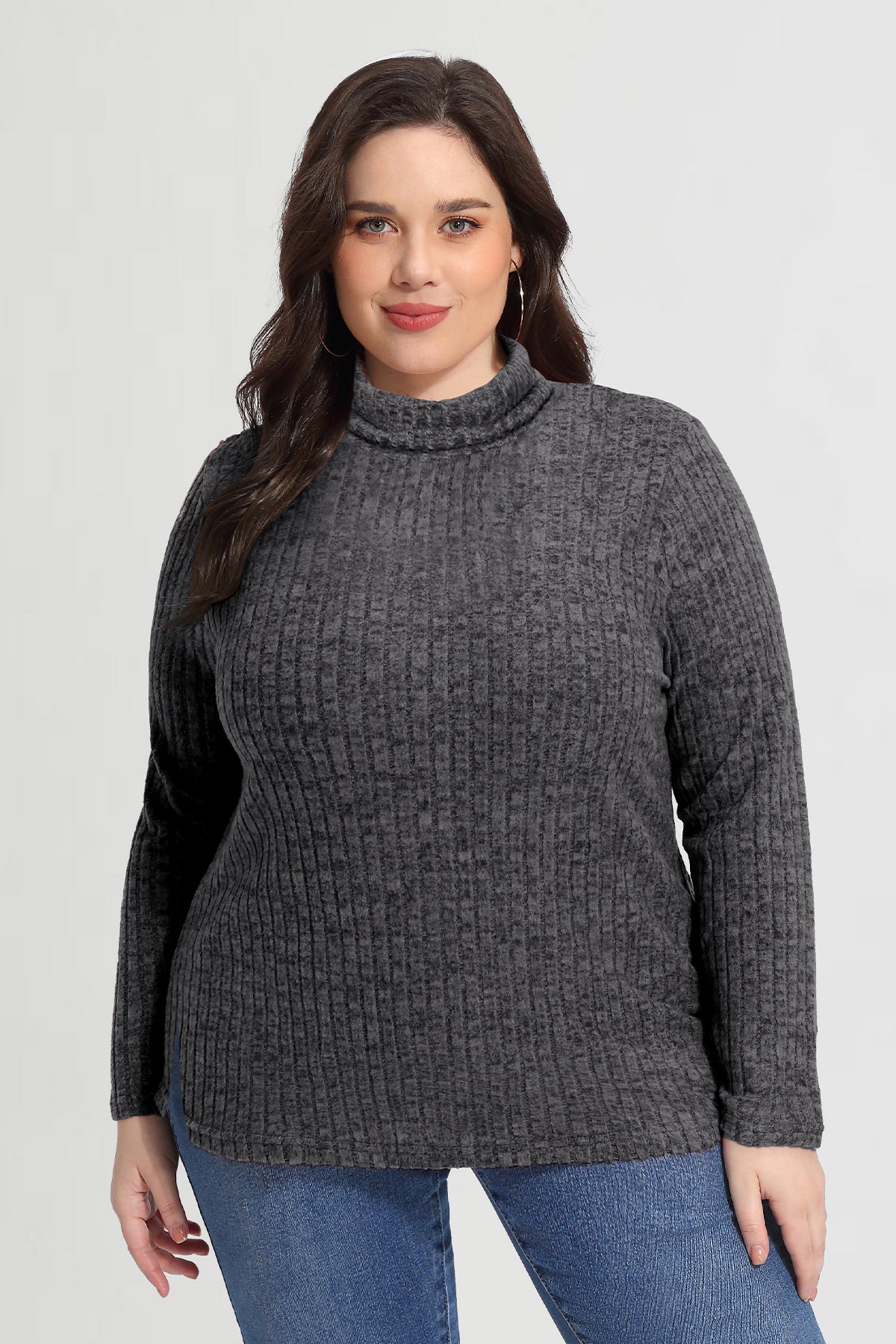 Chemise en tricot à col roulé et manches longues ultra-douce et unie