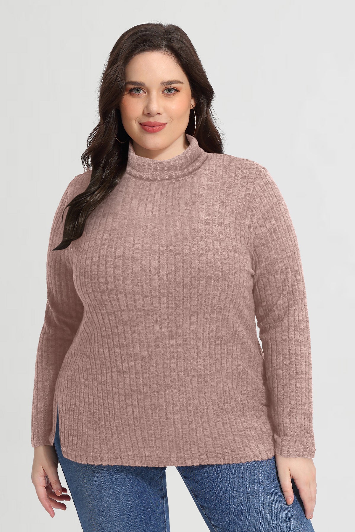 Chemise en tricot à col roulé et manches longues ultra-douce et unie