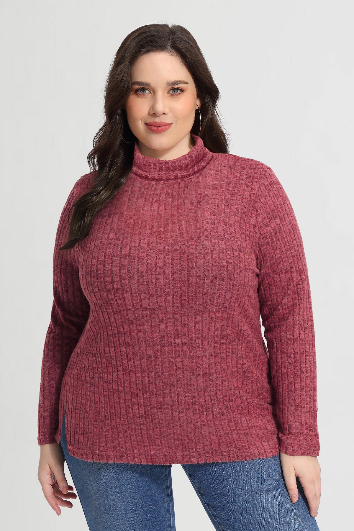 Chemise en tricot à col roulé et manches longues ultra-douce et unie