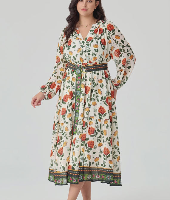 Boho Floral Maxi Dress with Reversible Belt