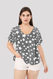 Gray Star Print Round Neck T-shirt